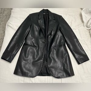 Zara Women's Sleek Black Leather Blazer jacket size XS